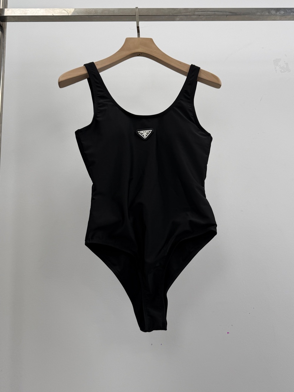 Prada Black One-Piece Swimsuit with Logo Triangle